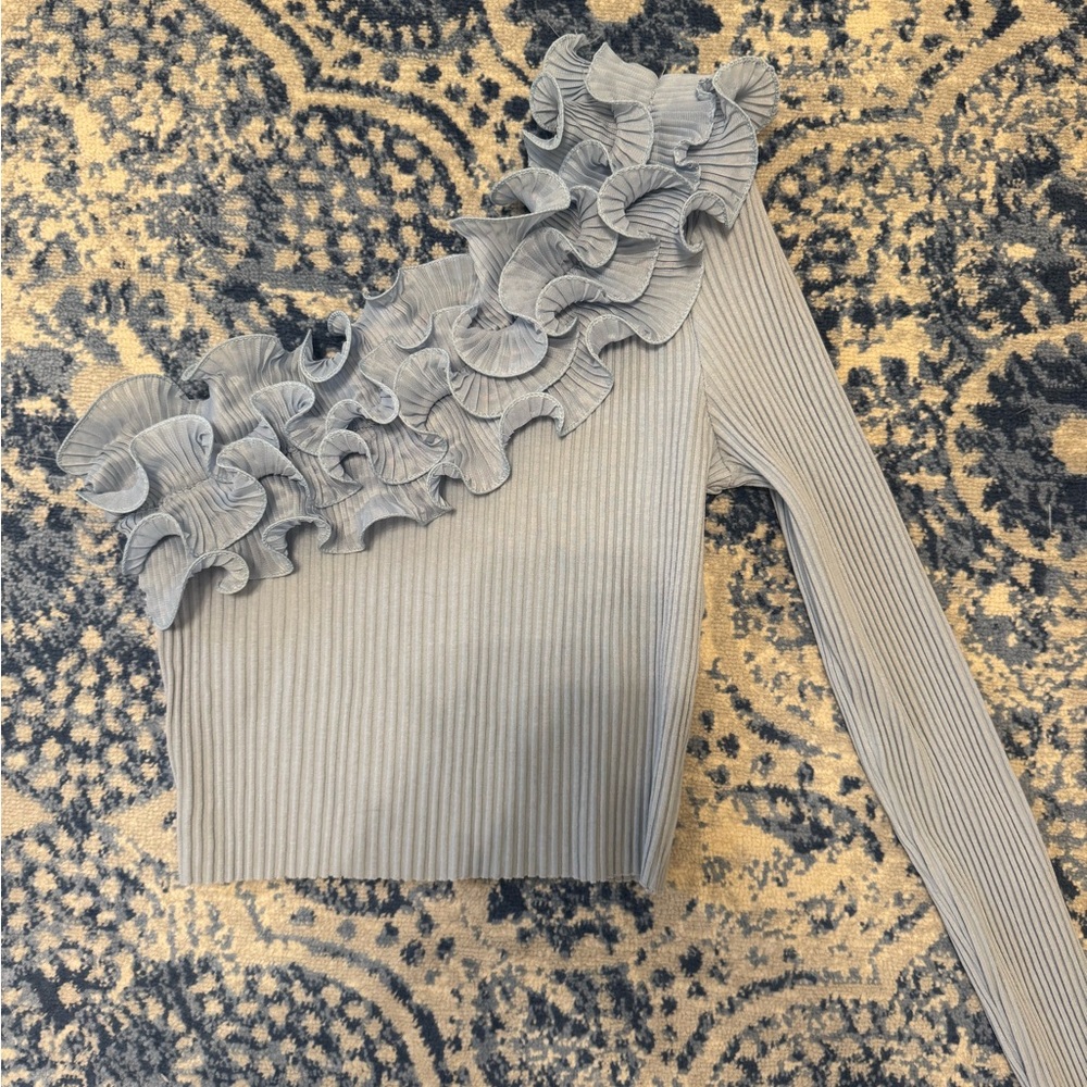 Zara Light Blue Ruffled Top - Picture 2 of 3